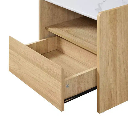 Table de chevet en chêne de 23 po avec dessus en faux marbre et 2 tiroirs, marron