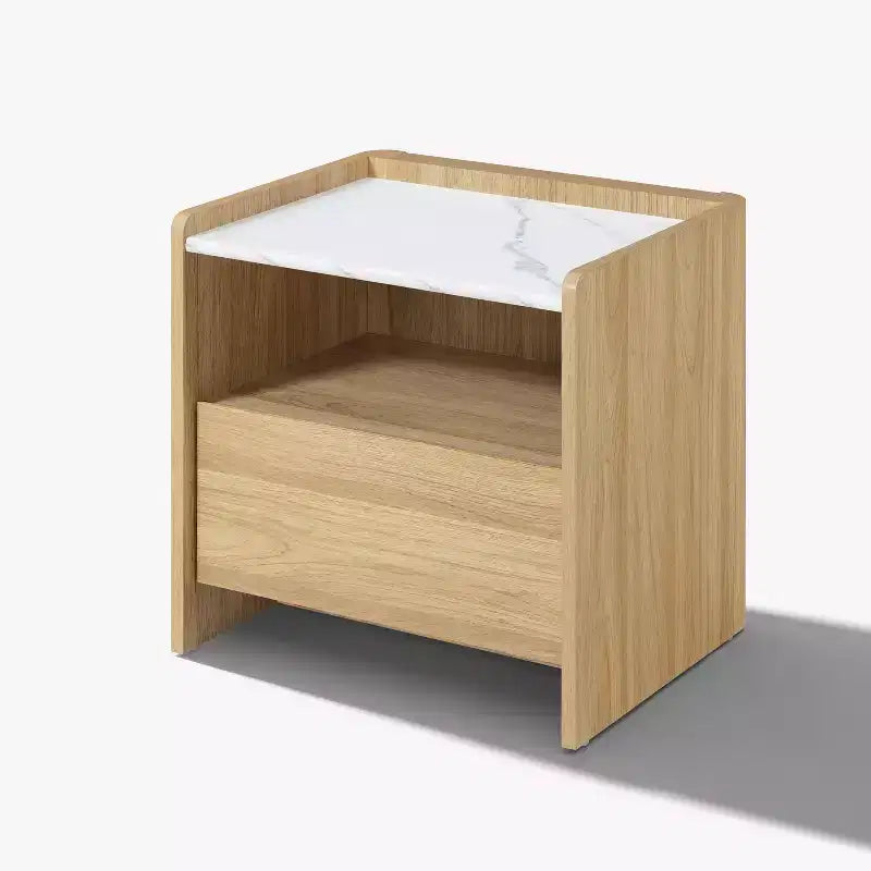 Table de chevet en chêne de 23 po avec dessus en faux marbre et 2 tiroirs, marron