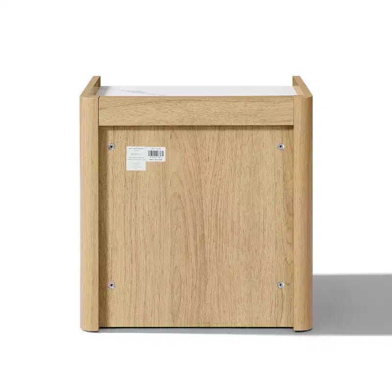 Table de chevet en chêne de 23 po avec dessus en faux marbre et 2 tiroirs, marron