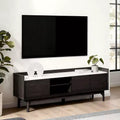 LuxenHome 63 Black TV Stand for TVs up to 65, Faux Marble-Top Media Console Brown