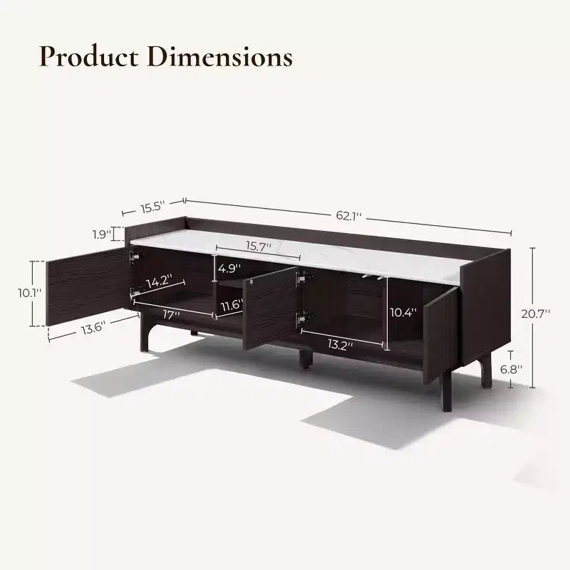 63" Black TV Stand for TVs up to 65", Faux Marble-Top Media Console