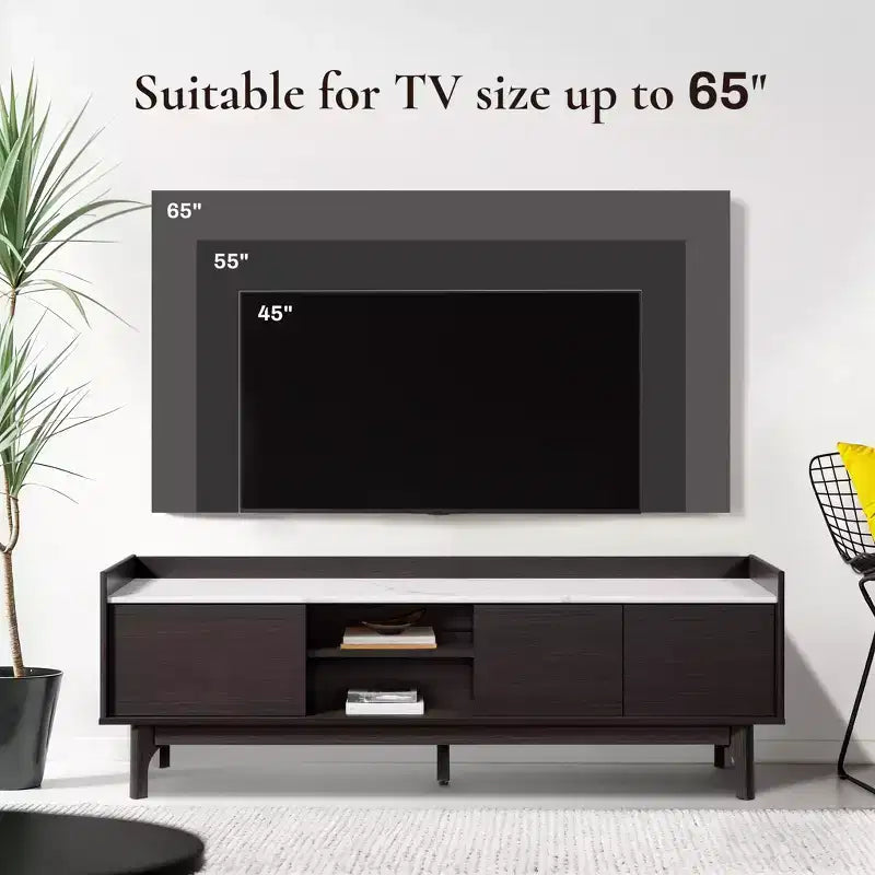 63" Black TV Stand for TVs up to 65", Faux Marble-Top Media Console