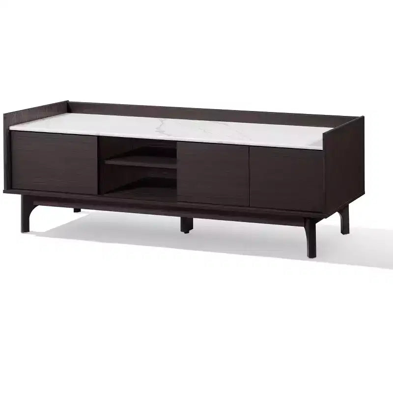 63" Black TV Stand for TVs up to 65", Faux Marble-Top Media Console