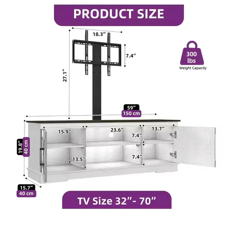 Farmhouse TV Stand with Mount for 70 inch TV Entertainment Center, Media Console with Height Adjustable Mount for Living Room