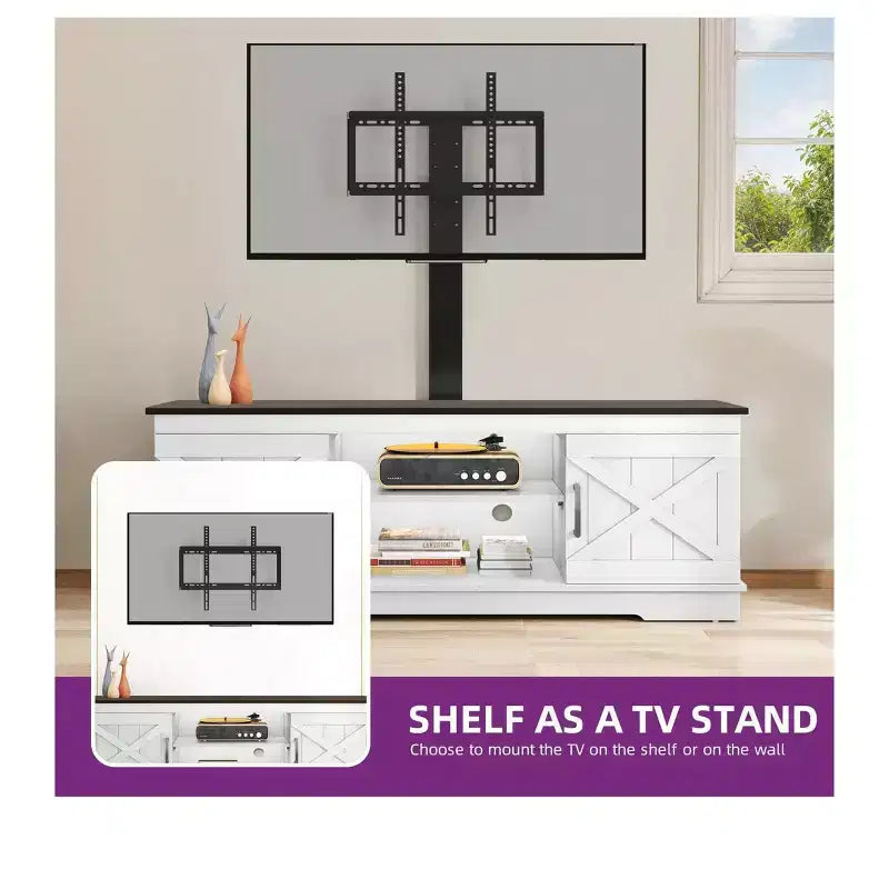 Farmhouse TV Stand with Mount for 70 inch TV Entertainment Center, Media Console with Height Adjustable Mount for Living Room
