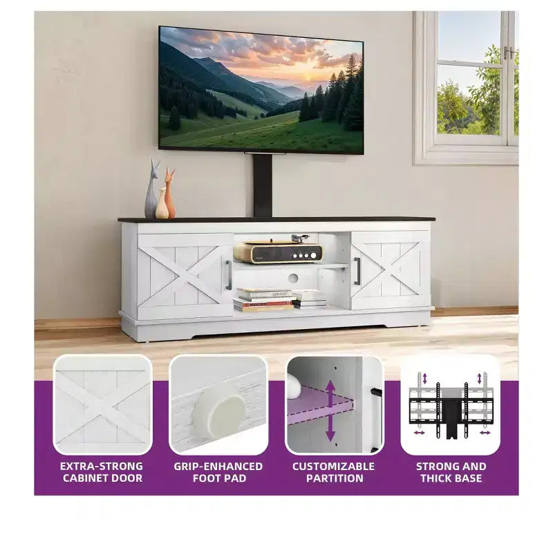 Farmhouse TV Stand with Mount for 70 inch TV Entertainment Center, Media Console with Height Adjustable Mount for Living Room