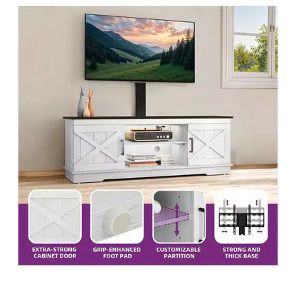Meuble TV de ferme avec support pour téléviseur 70 pouces, centre de divertissement, console multimédia avec support réglable en hauteur pour salon
