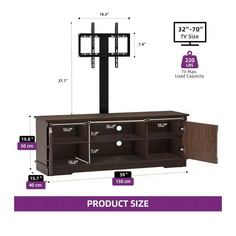 Farmhouse TV Stand with Mount for 70 inch TV Entertainment Center, Media Console with Height Adjustable Mount for Living Room