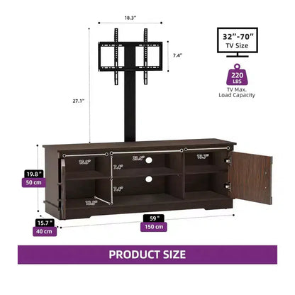 Meuble TV de ferme avec support pour téléviseur 70 pouces, centre de divertissement, console multimédia avec support réglable en hauteur pour salon