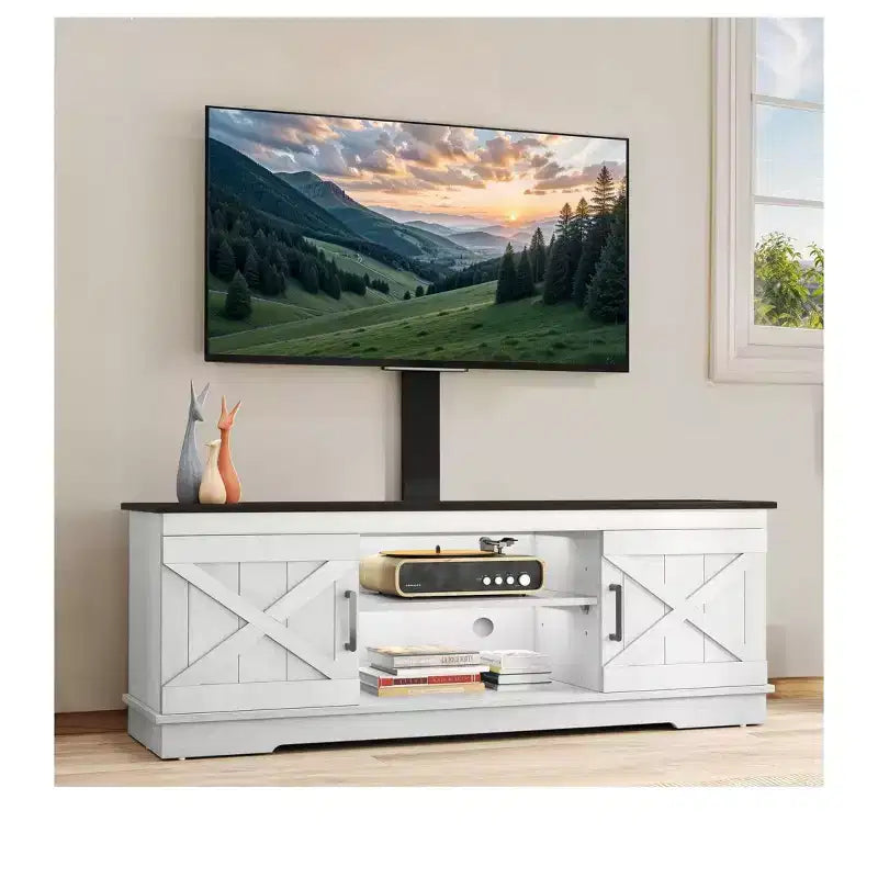 Farmhouse TV Stand with Mount for 70 inch TV Entertainment Center, Media Console with Height Adjustable Mount for Living Room