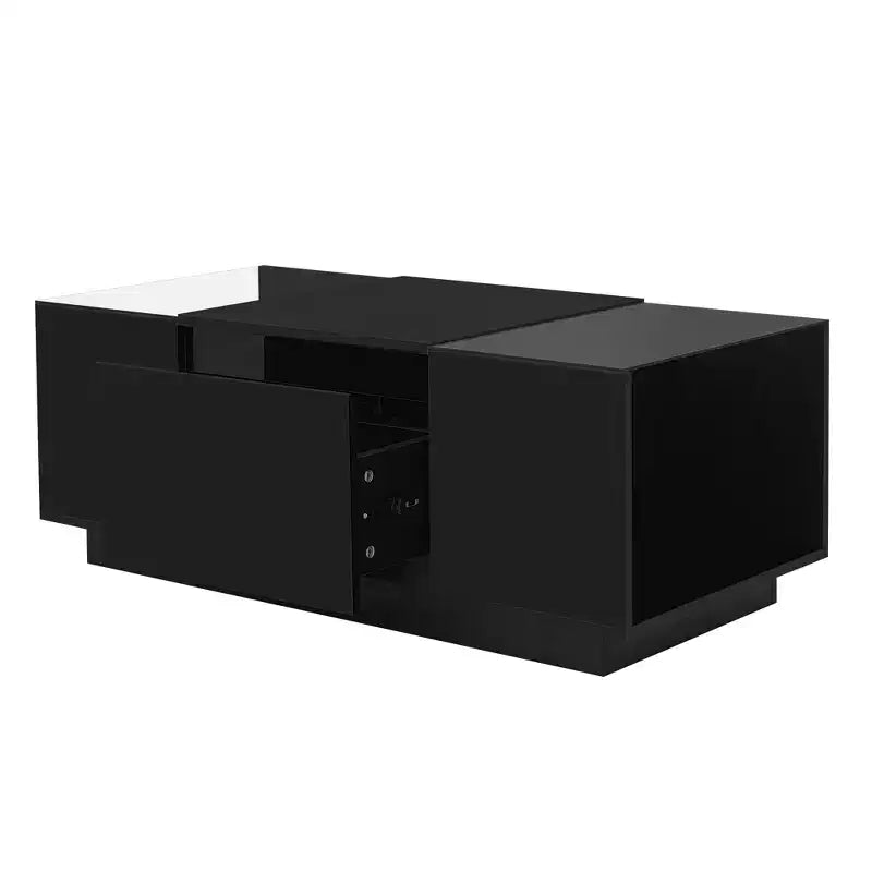 Modern Coffee Table with LED Lights, Rectangle Center Table with Storage, Coffee Table with Drawers for Living Room