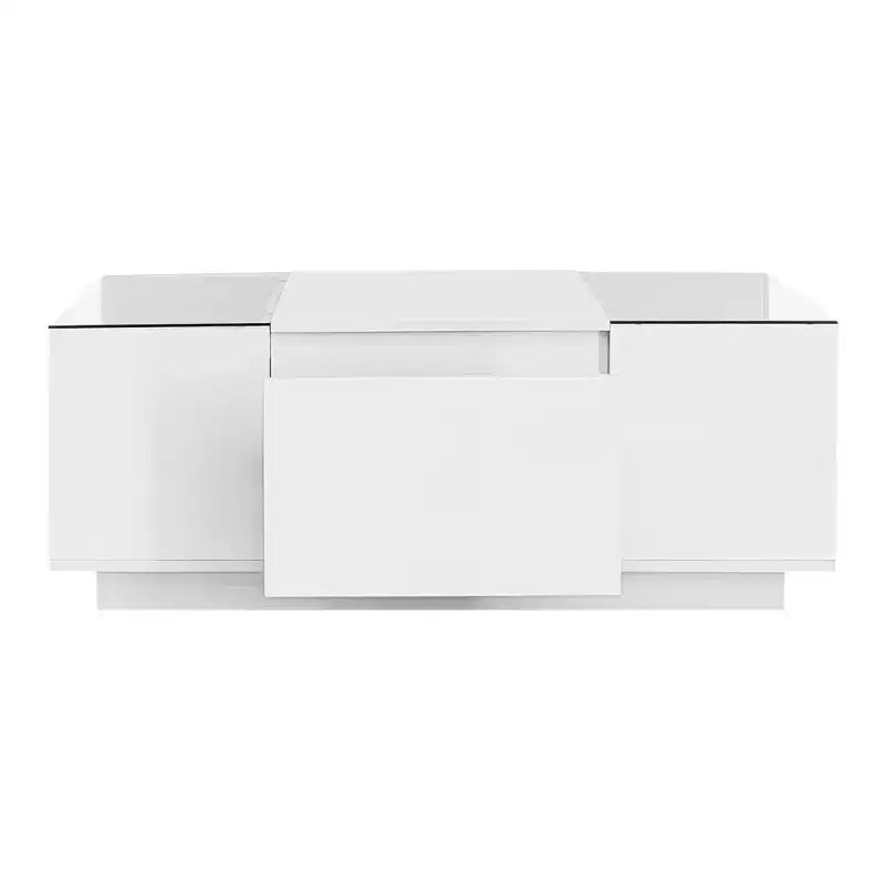 Modern Coffee Table with LED Lights, Rectangle Center Table with Storage, Coffee Table with Drawers for Living Room