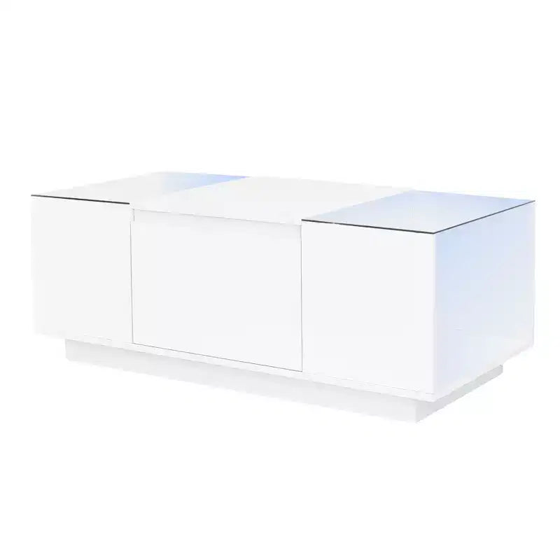 Modern Coffee Table with LED Lights, Rectangle Center Table with Storage, Coffee Table with Drawers for Living Room