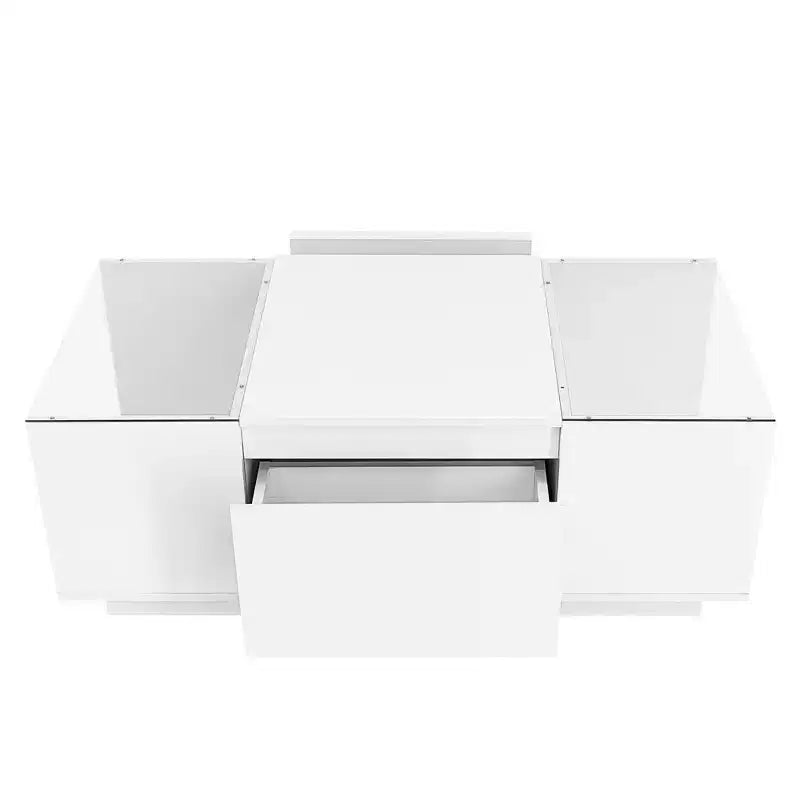 Modern Coffee Table with LED Lights, Rectangle Center Table with Storage, Coffee Table with Drawers for Living Room