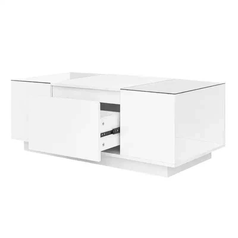 Modern Coffee Table with LED Lights, Rectangle Center Table with Storage, Coffee Table with Drawers for Living Room