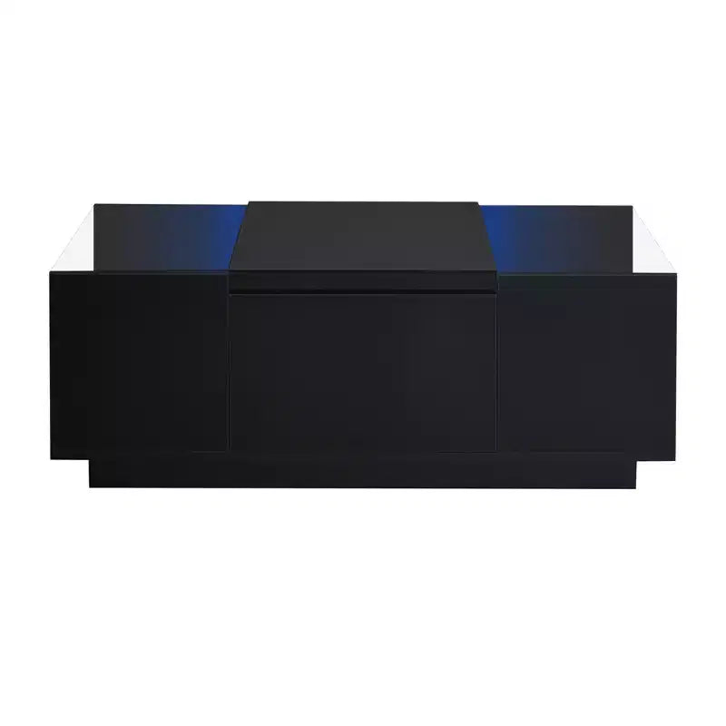 Modern Coffee Table with LED Lights, Rectangle Center Table with Storage, Coffee Table with Drawers for Living Room