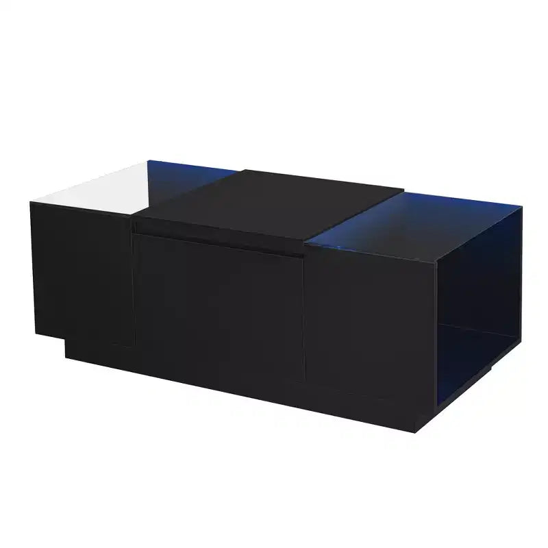 Modern Coffee Table with LED Lights, Rectangle Center Table with Storage, Coffee Table with Drawers for Living Room