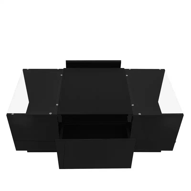 Modern Coffee Table with LED Lights, Rectangle Center Table with Storage, Coffee Table with Drawers for Living Room