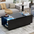 Modern Coffee Table with LED Lights, Rectangle Center Table with Storage, Coffee Table with Drawers for Living Room