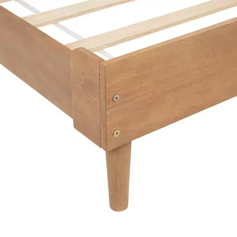 Queen Size Wood Bed with Piano Key Upholstered Headboard, Wheat
